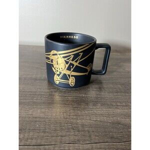Starbucks Coffee Mug Cup Viennese Matte Gold & Black Bi-Plane 14 Oz. 2016